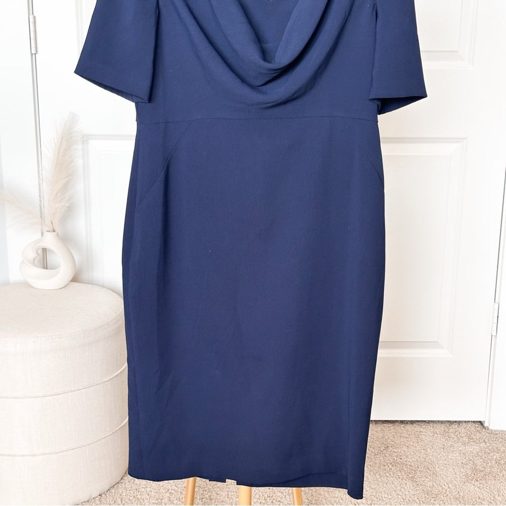 Anne Klein Blue Sheath Dress with Cowl neck - Picture 5 of 8
